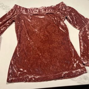 Venus Rose Colored Velour Off the Shoulder Top with Flared Sleeves Size S